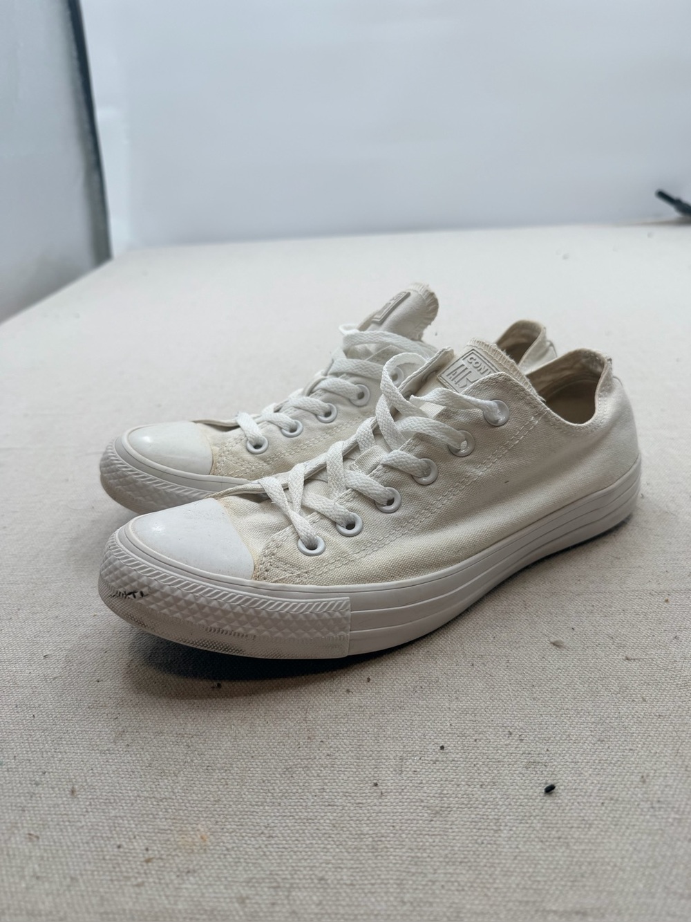 Converse White Canvas Low-Top Sneakers with White Laces - Picture 3 of 9